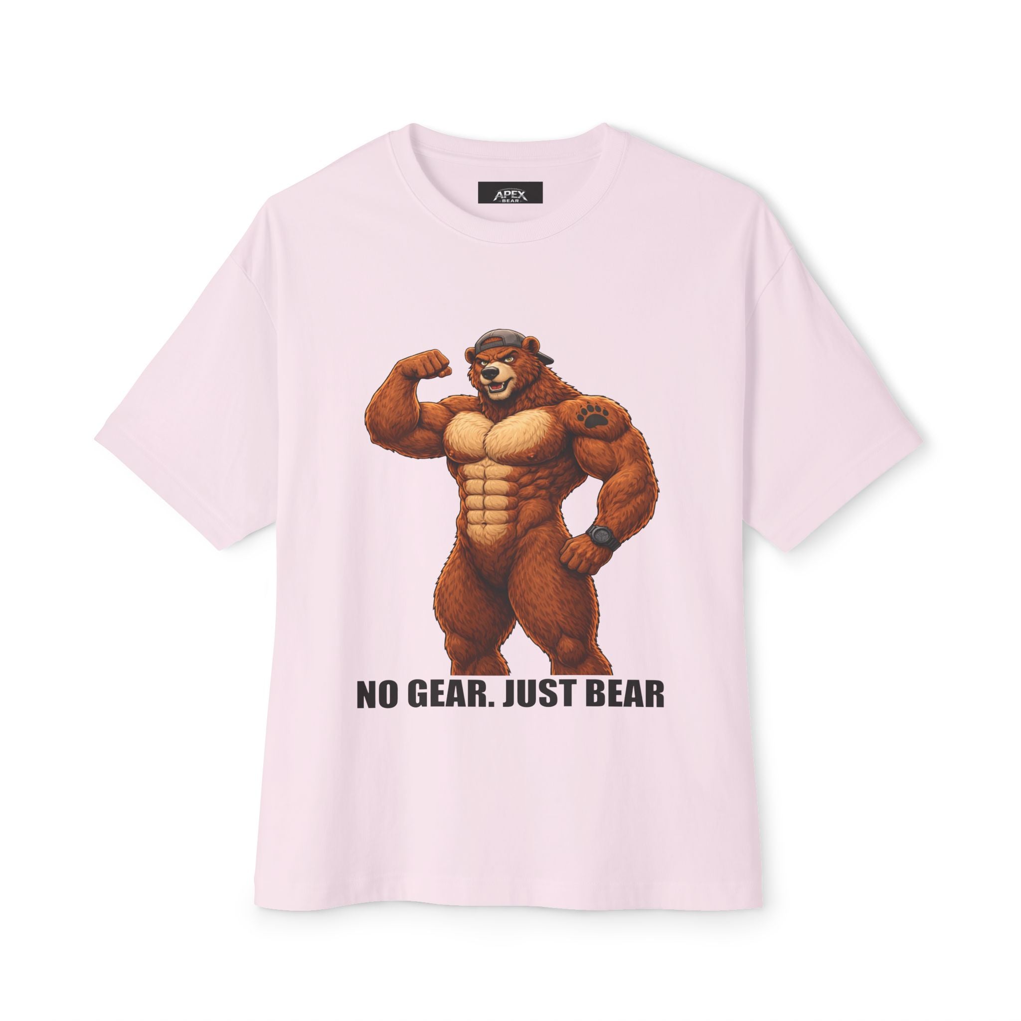 No Gear, Just Bear Tee — Muscular Bear Graphic Oversized Boxy T-Shirt