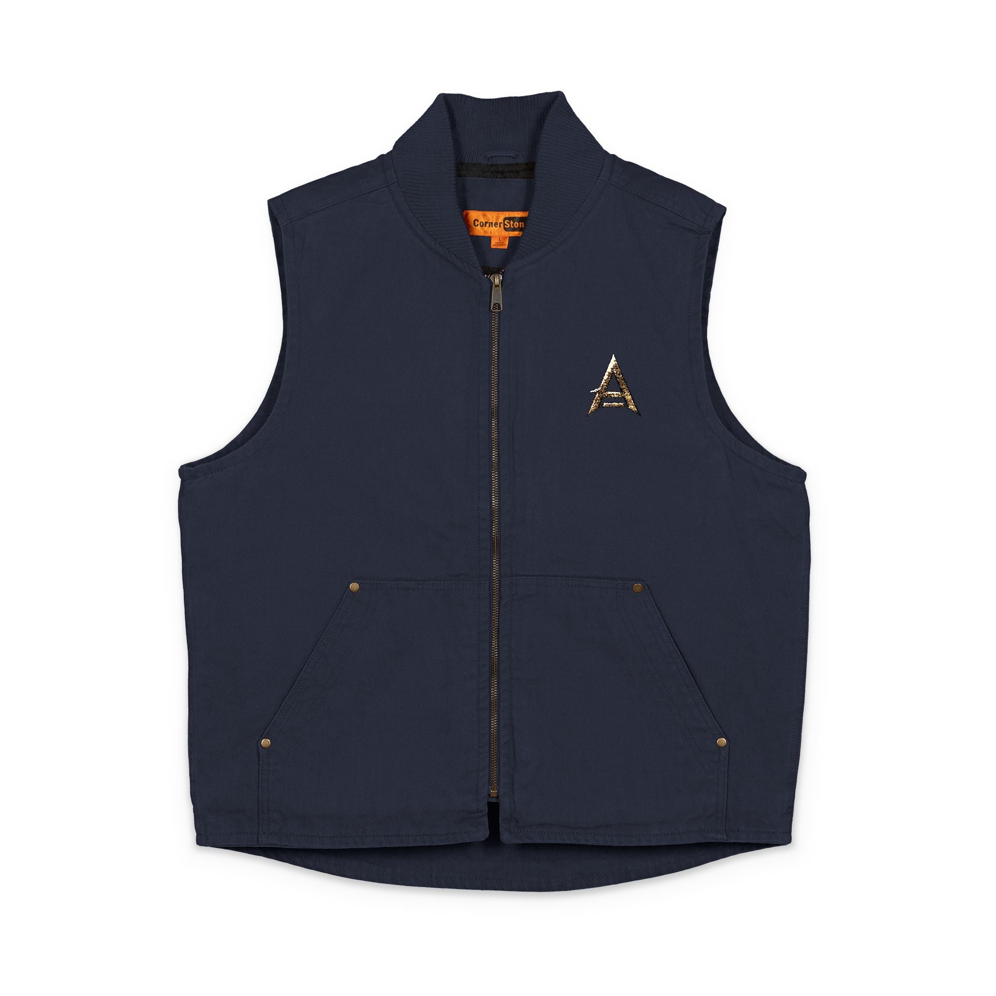 Embroidered Washed Duck Cloth Work Vest — Durable Utility Jacket with Chest Logo