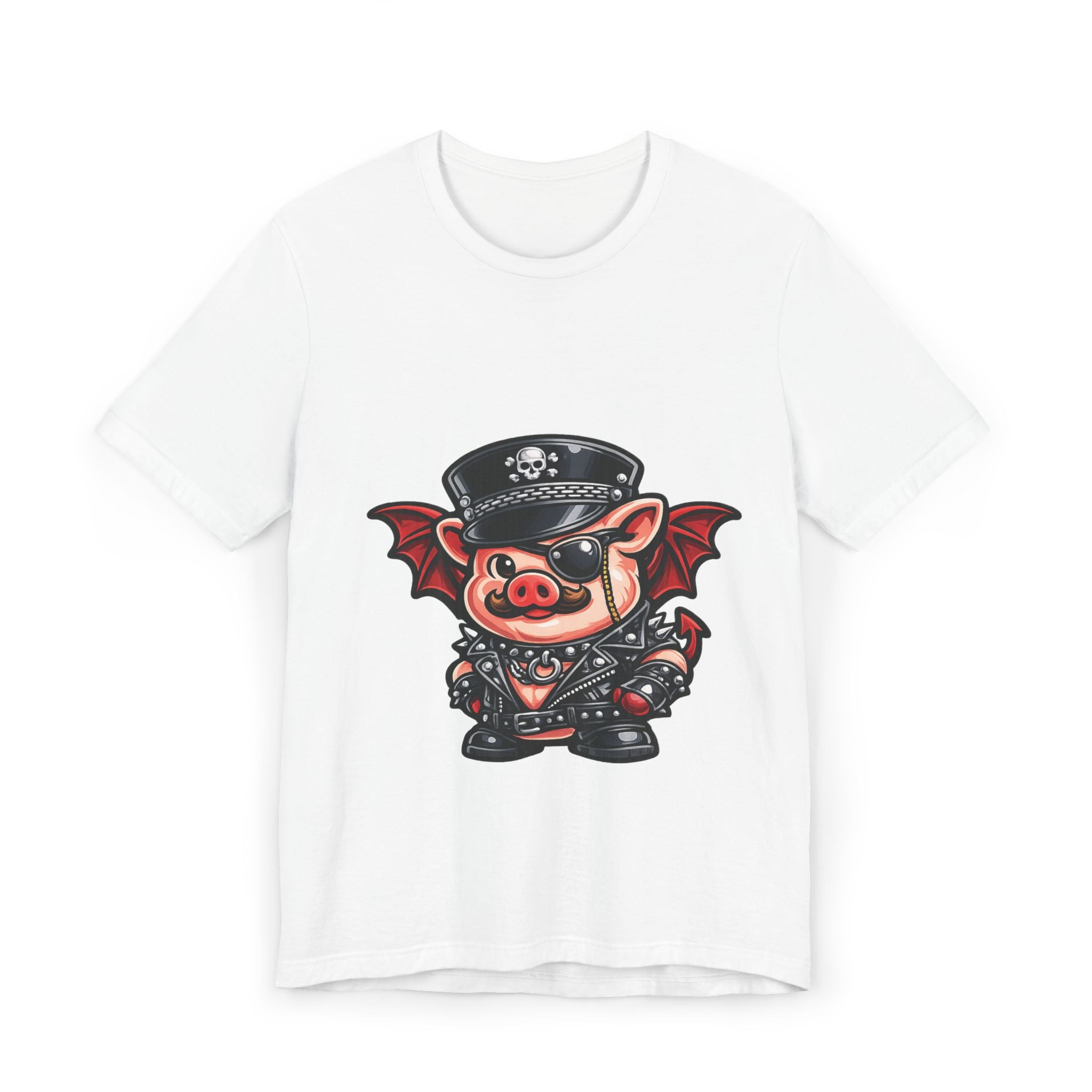 Bacon, but make it wicked — a cute little devil pig with leather attitude and just enough trouble to get noticed.