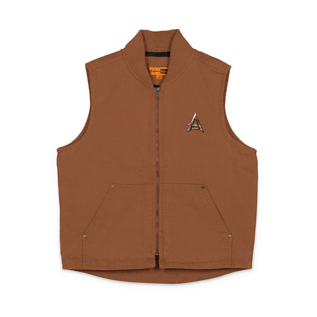 Embroidered Washed Duck Cloth Work Vest — Durable Utility Jacket with Chest Logo