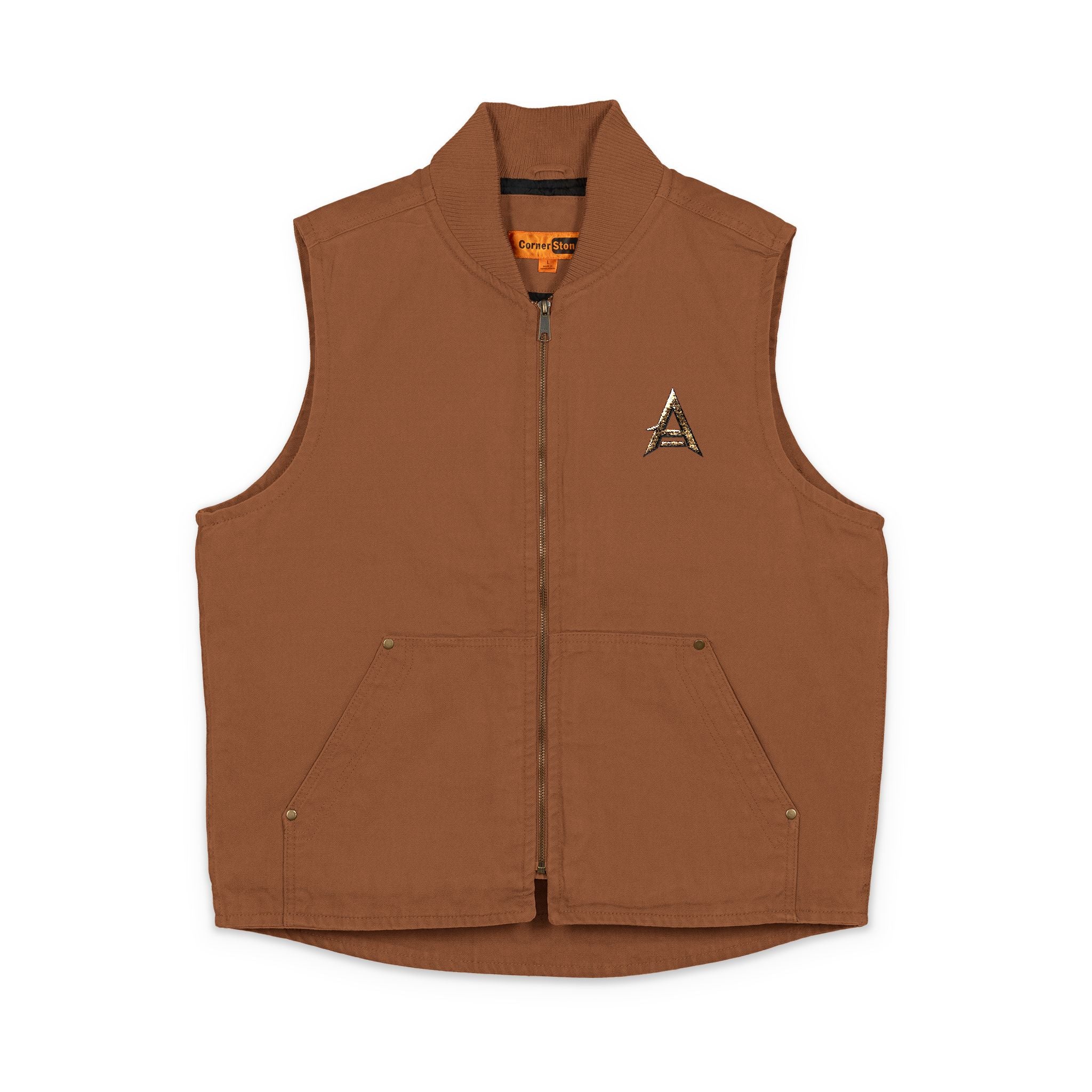 Embroidered Washed Duck Cloth Work Vest — Durable Utility Jacket with Chest Logo